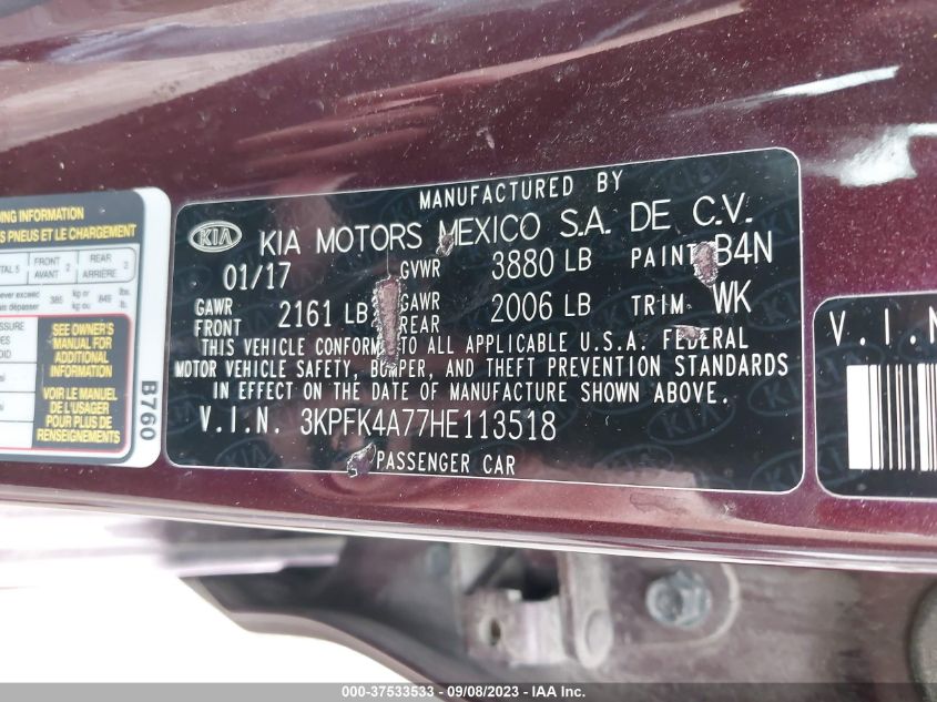 2017 KIA FORTE LX - 3KPFK4A77HE113518