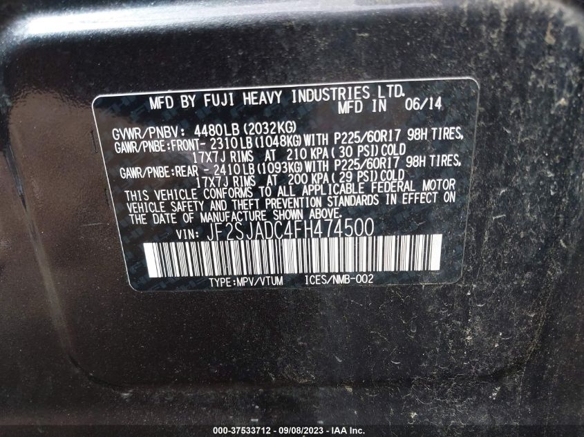 2015 SUBARU FORESTER 2.5I PREMIUM - JF2SJADC4FH474500