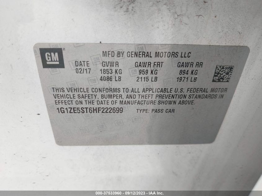 2017 CHEVROLET MALIBU LT - 1G1ZE5ST6HF222699