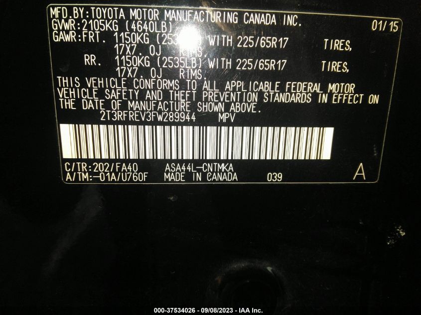 2015 TOYOTA RAV4 XLE - 2T3RFREV3FW289944