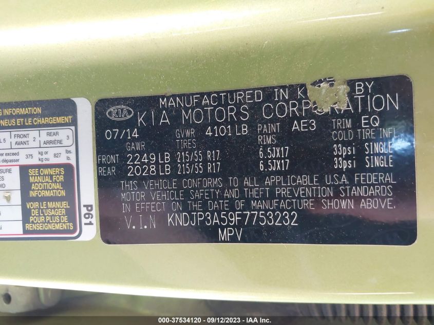 2015 KIA SOUL + - KNDJP3A59F7753232