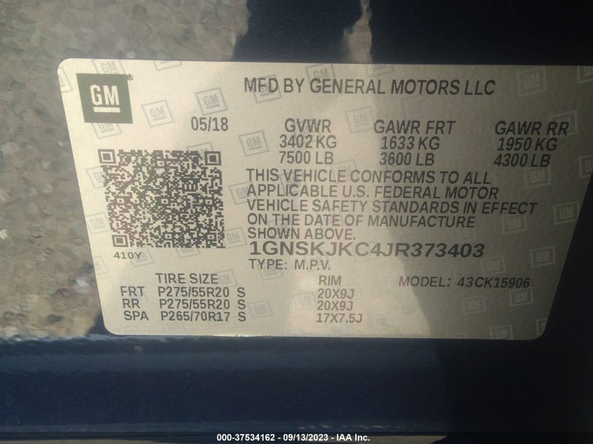 2018 CHEVROLET SUBURBAN PREMIER - 1GNSKJKC4JR373403