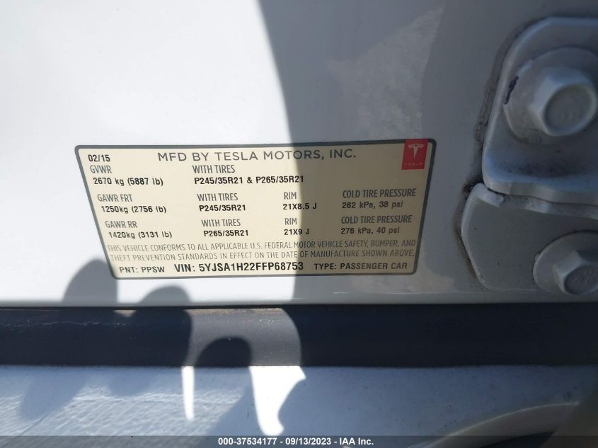 2015 TESLA MODEL S 85D/P85D/70D/90D/P90D - 5YJSA1H22FFP68753