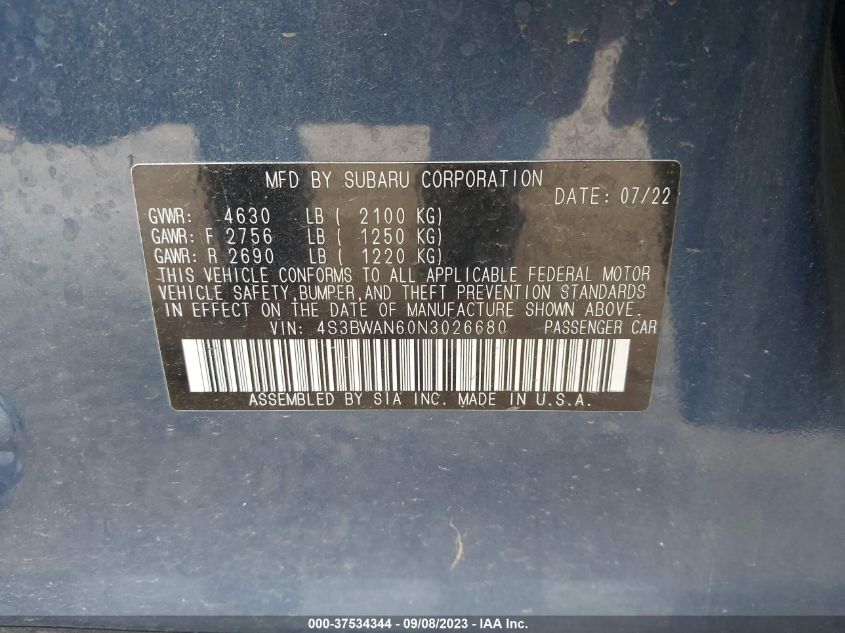 4S3BWAN60N3026680 Subaru Legacy LIMITED 9