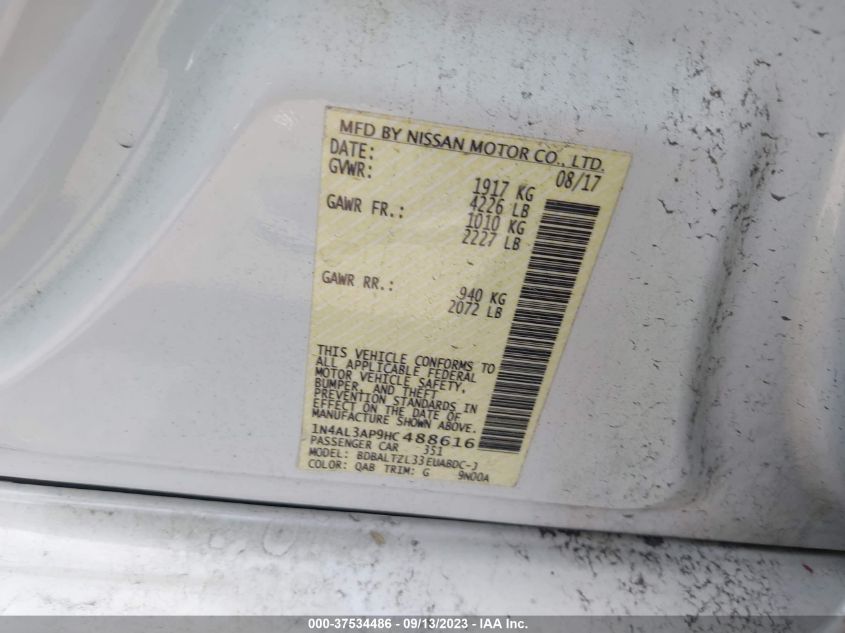 2017 NISSAN ALTIMA 2.5/S/SV/SL/SR - 1N4AL3AP9HC488616