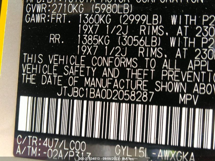 2013 LEXUS RX 450H JTJBC1BA0D2058287