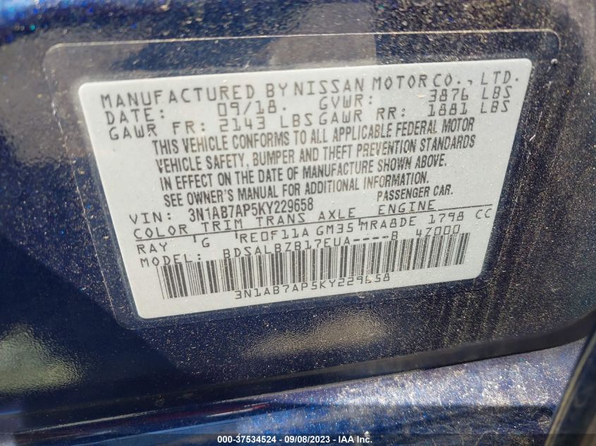 2019 NISSAN SENTRA S - 3N1AB7AP5KY229658