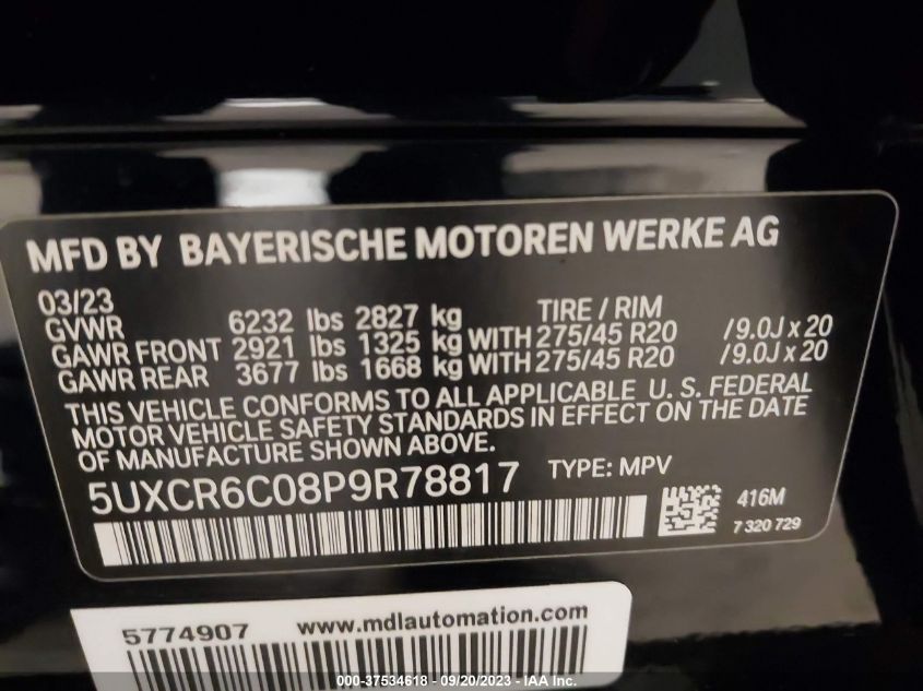 5UXCR6C08P9R78817 BMW X5 XDRIVE40I 9