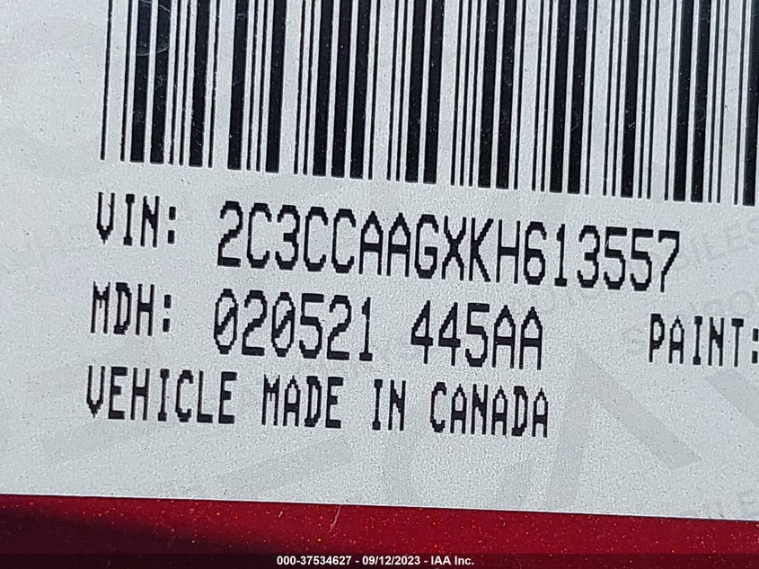 VIN 2C3CCAAGXKH613557 2019 CHRYSLER 300 TOURING