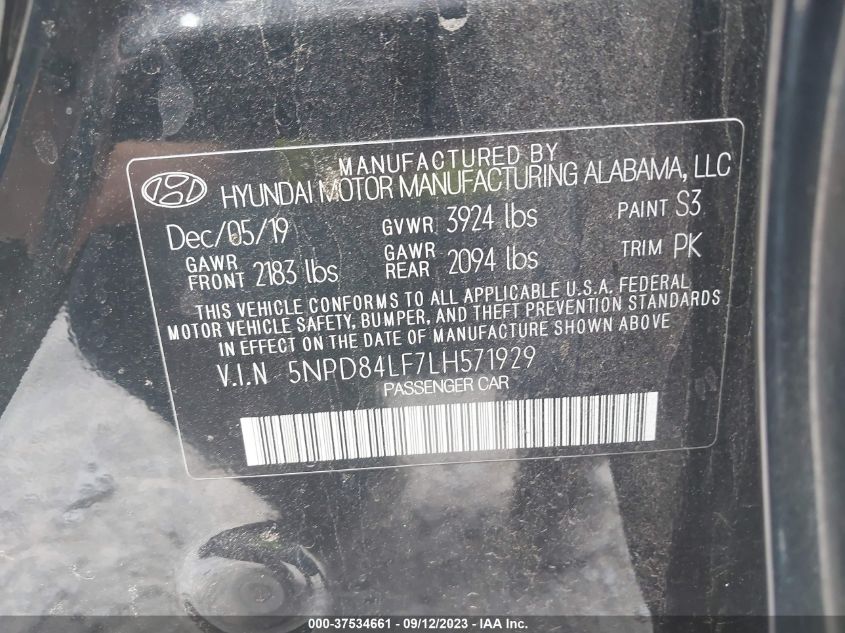 2020 HYUNDAI ELANTRA SEL - 5NPD84LF7LH571929