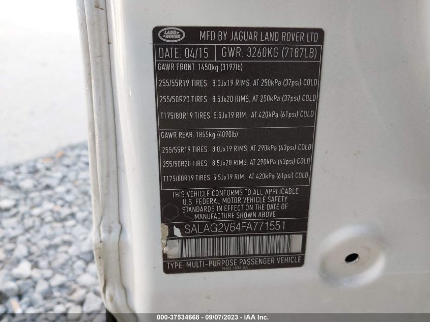 2015 LAND ROVER LR4 HSE - SALAG2V64FA771551