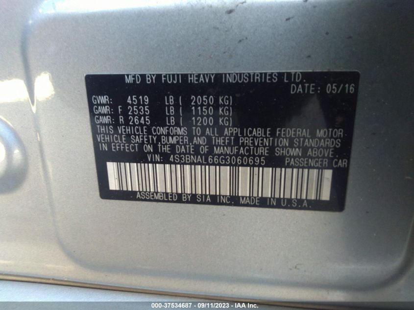 2016 SUBARU LEGACY 2.5I LIMITED - 4S3BNAL66G3060695