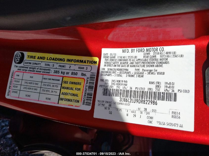 2013 LINCOLN MKZ HYBRID 3LN6L2LU9DR822986