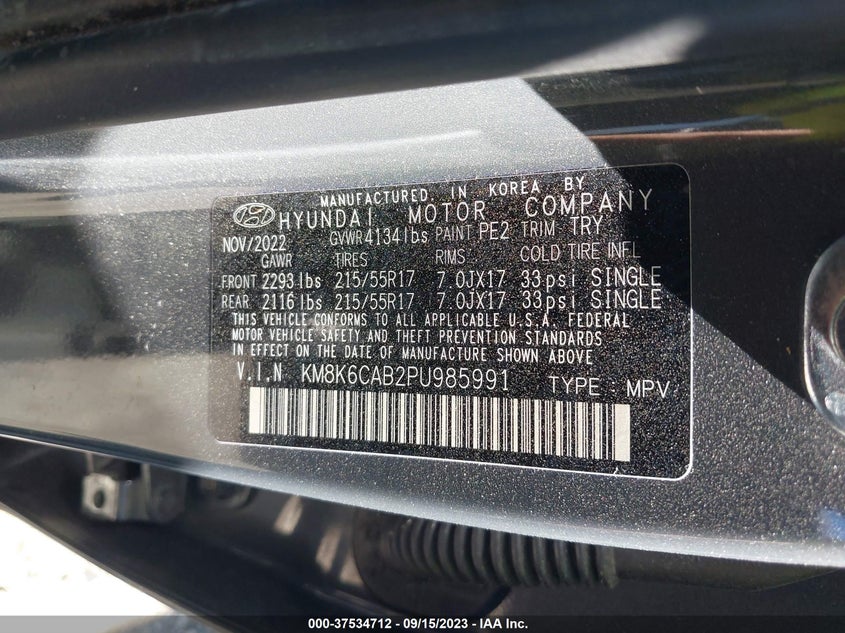 VIN KM8K6CAB2PU985991 2023 HYUNDAI KONA SEL