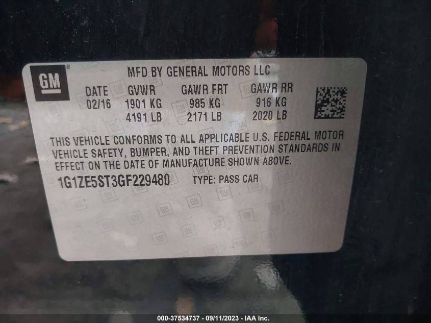 2016 CHEVROLET MALIBU LT - 1G1ZE5ST3GF229480