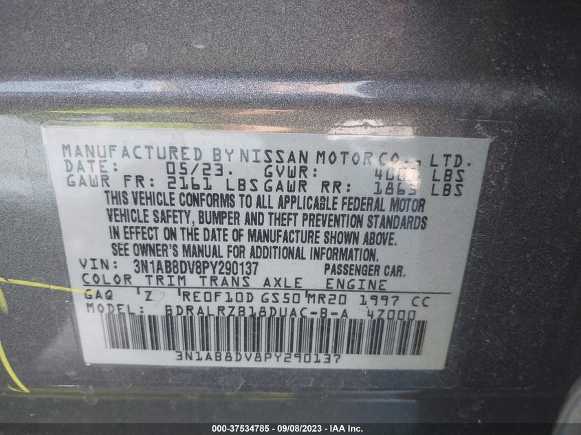 VIN 3N1AB8DV8PY290137 2023 NISSAN SENTRA SR