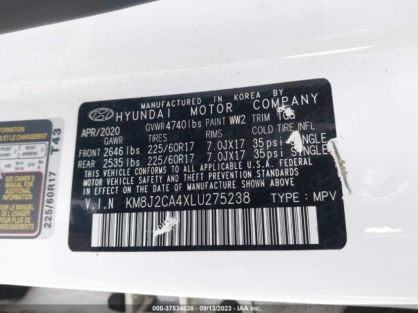 2020 HYUNDAI TUCSON SE - KM8J2CA4XLU275238