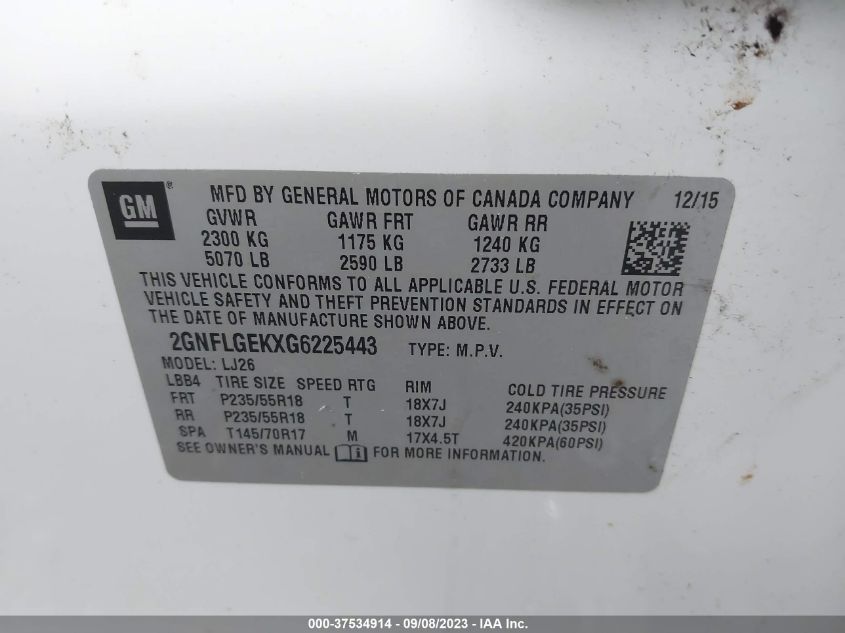 2016 CHEVROLET EQUINOX LTZ - 2GNFLGEKXG6225443
