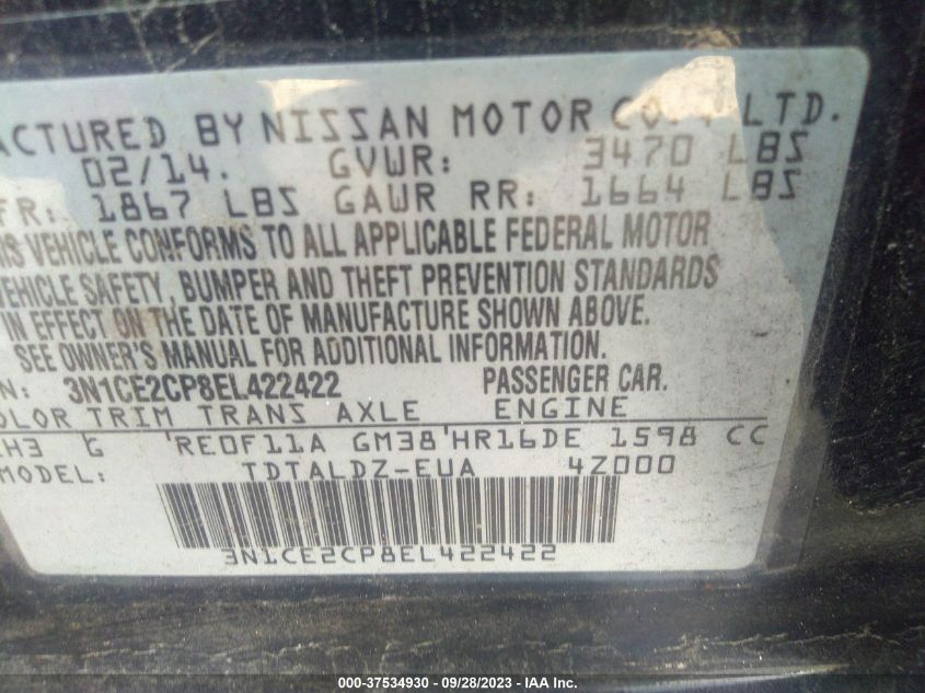 2014 NISSAN VERSA NOTE S/S PLUS/SV/SL - 3N1CE2CP8EL422422