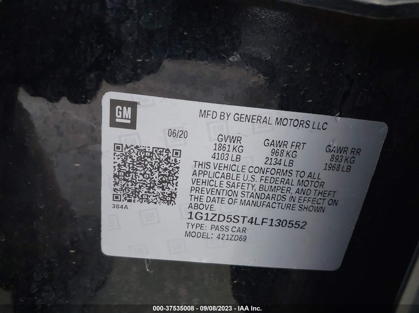 VIN 1G1ZD5ST4LF130552 2020 CHEVROLET MALIBU LT