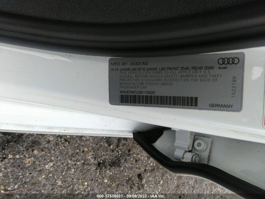 2016 AUDI A6 PREMIUM - WAUCFAFC2GN176920