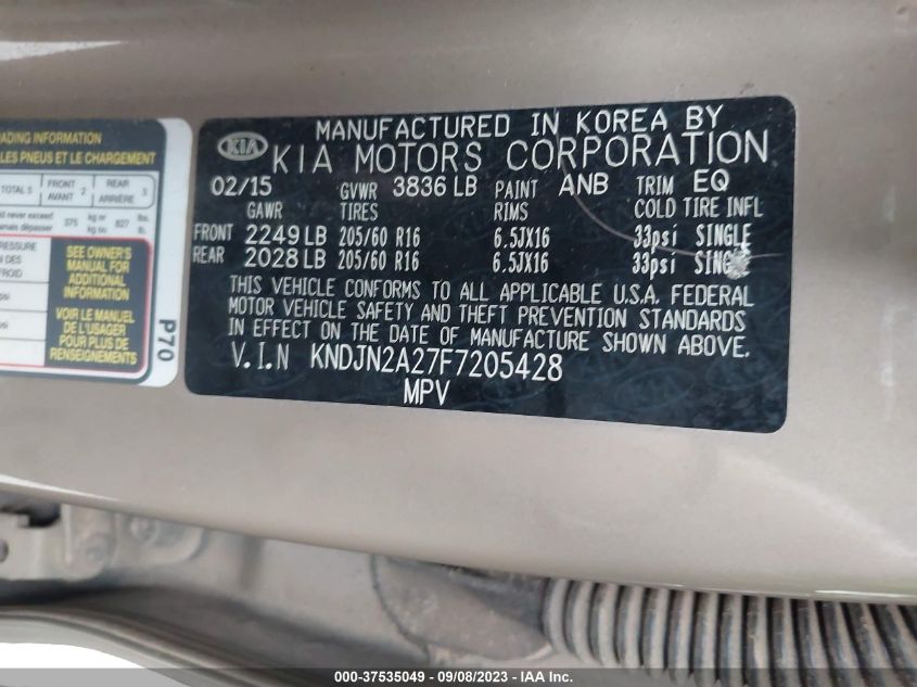 2015 KIA SOUL - KNDJN2A27F7205428