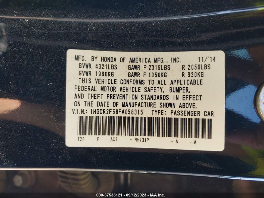 2015 HONDA ACCORD SPORT - 1HGCR2F58FA058315