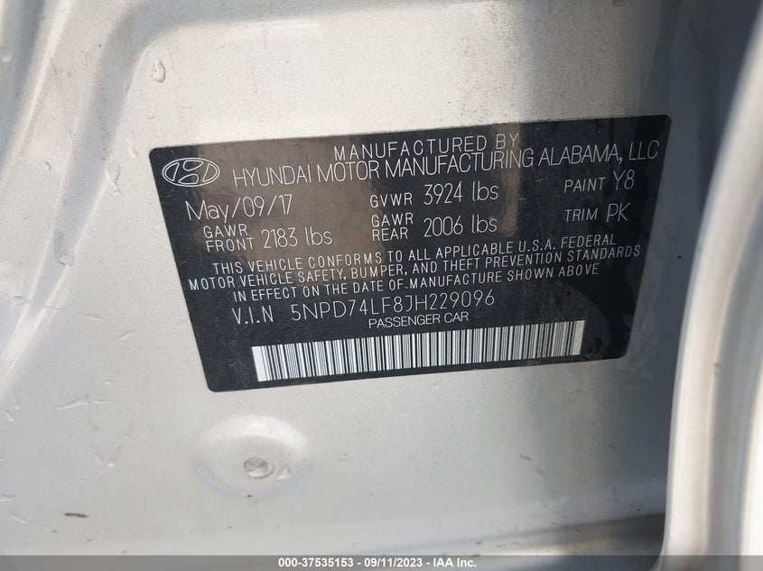 VIN 5NPD74LF8JH229096 2018 HYUNDAI ELANTRA SE