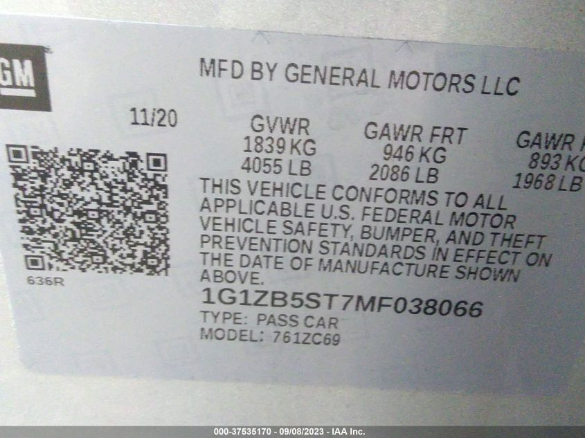 1G1ZB5ST7MF038066 Chevrolet Malibu LS 9