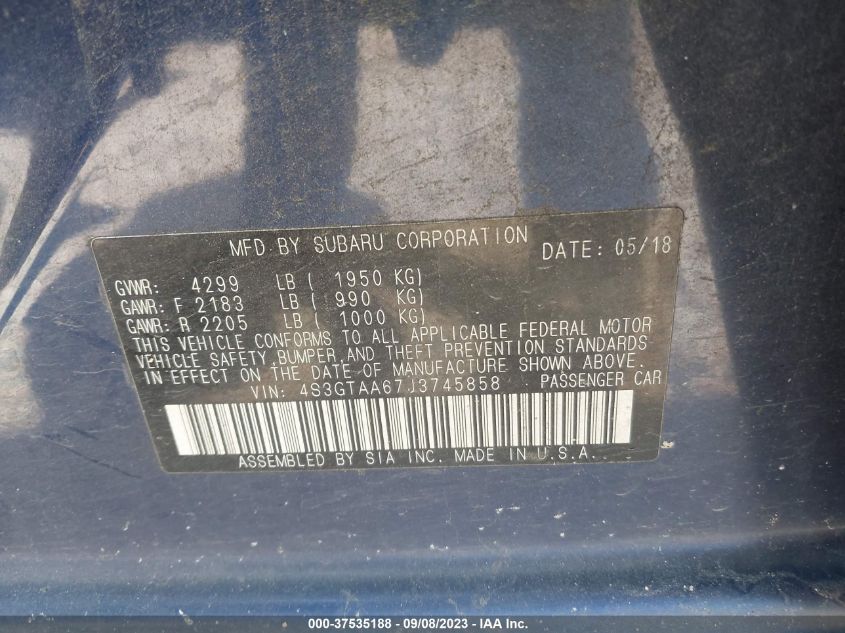 2018 SUBARU IMPREZA - 4S3GTAA67J3745858