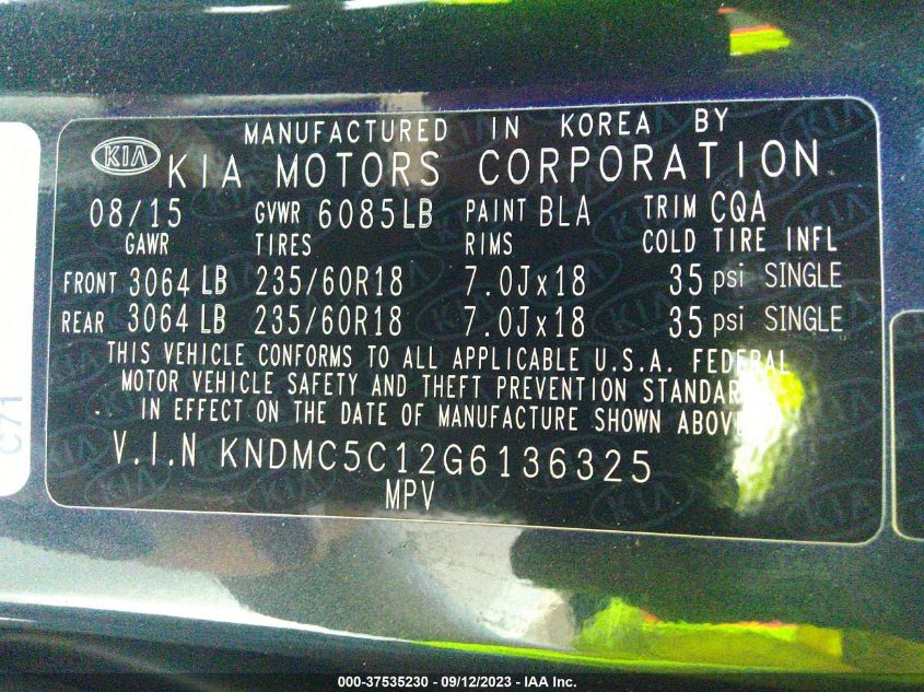2016 KIA SEDONA EX - KNDMC5C12G6136325
