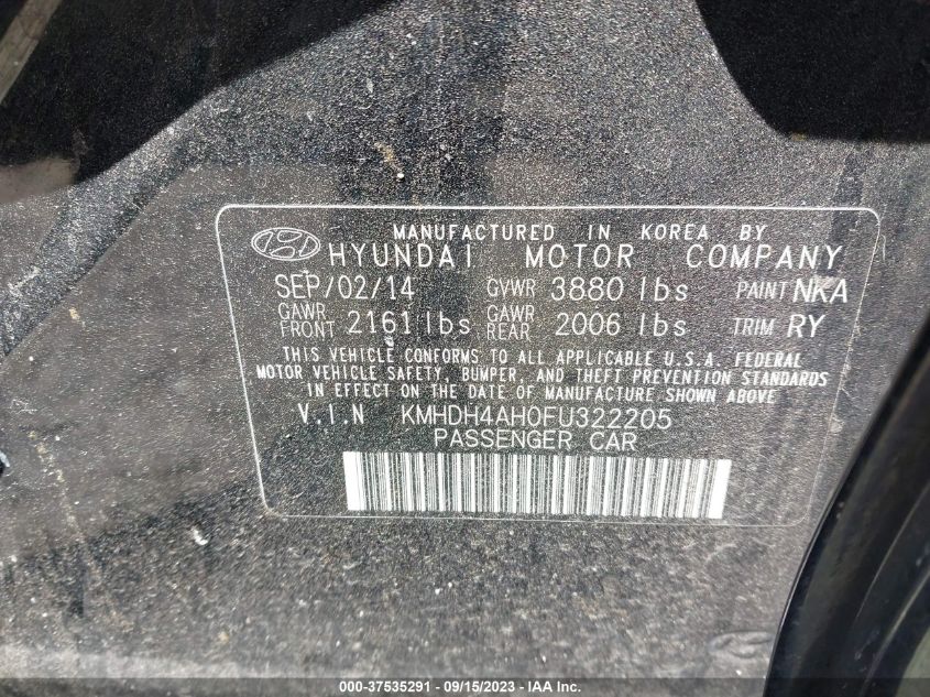 2015 HYUNDAI ELANTRA SPORT - KMHDH4AH0FU322205