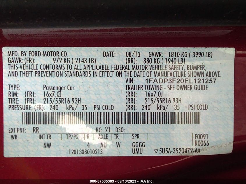 2014 FORD FOCUS SE - 1FADP3F20EL121257