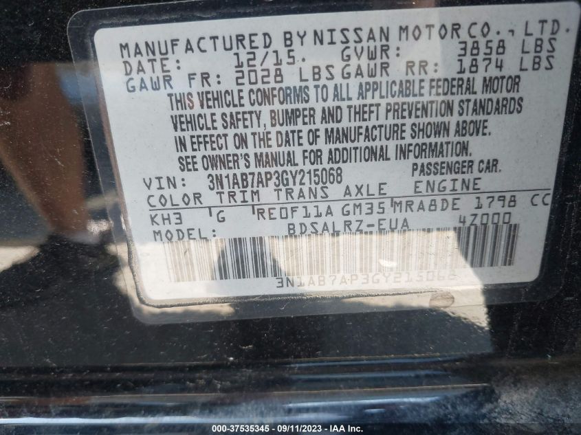 2016 NISSAN SENTRA SR - 3N1AB7AP3GY215068