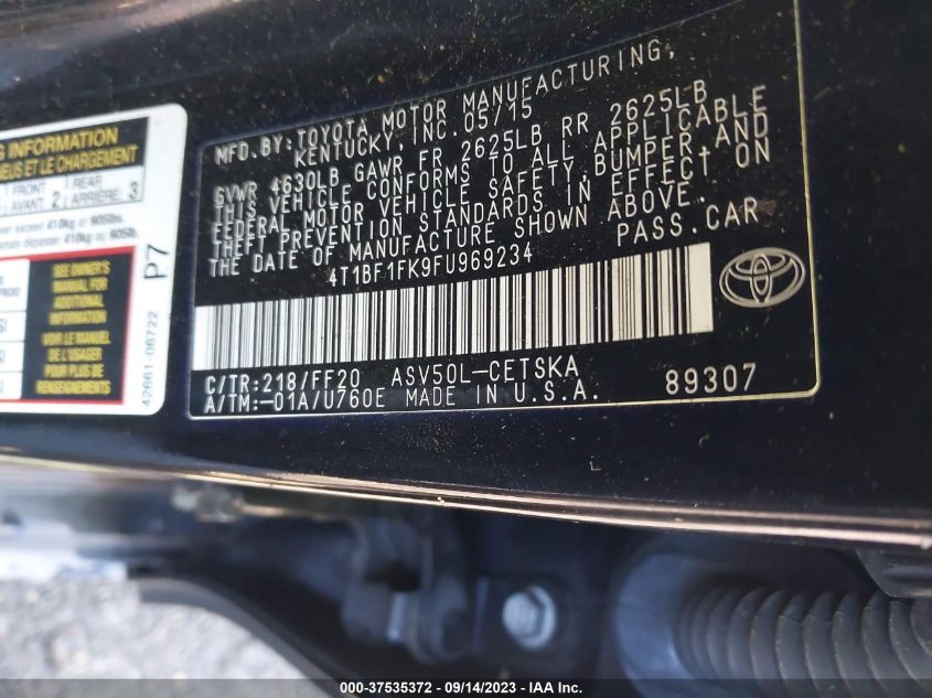2015 TOYOTA CAMRY LE/XLE/SE/XSE - 4T1BF1FK9FU969234