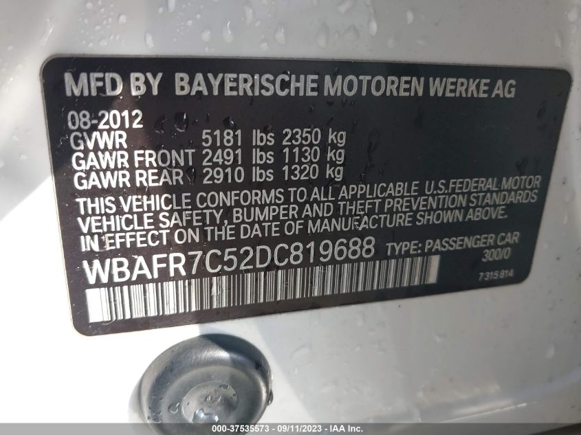 2013 BMW 5 SERIES 535I - WBAFR7C52DC819688