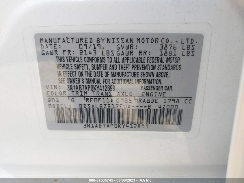 2019 NISSAN SENTRA S - 3N1AB7AP0KY412899