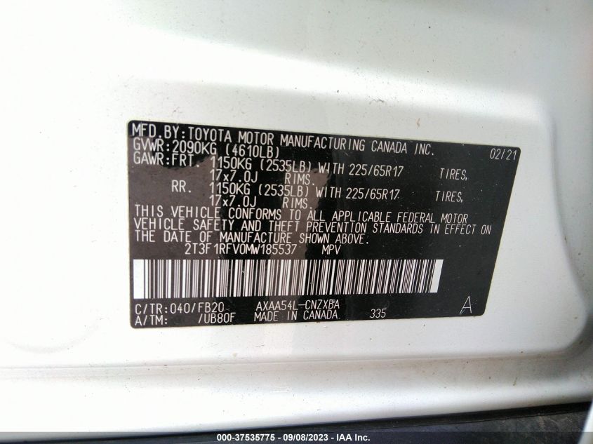 2021 TOYOTA RAV4 LE - 2T3F1RFV0MW185537