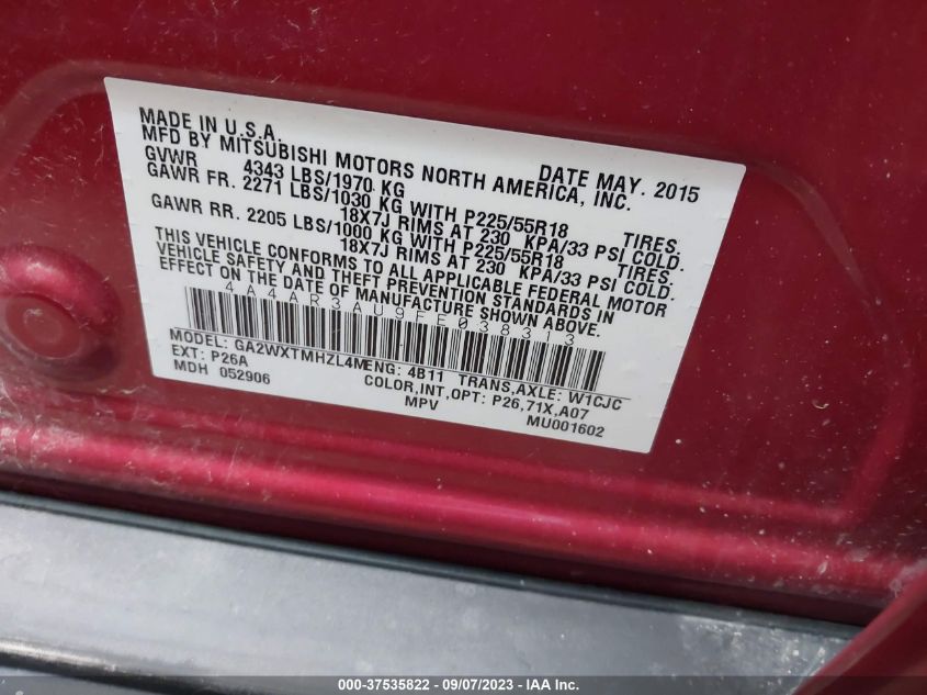 2015 MITSUBISHI OUTLANDER SPORT ES - 4A4AR3AU9FE038313
