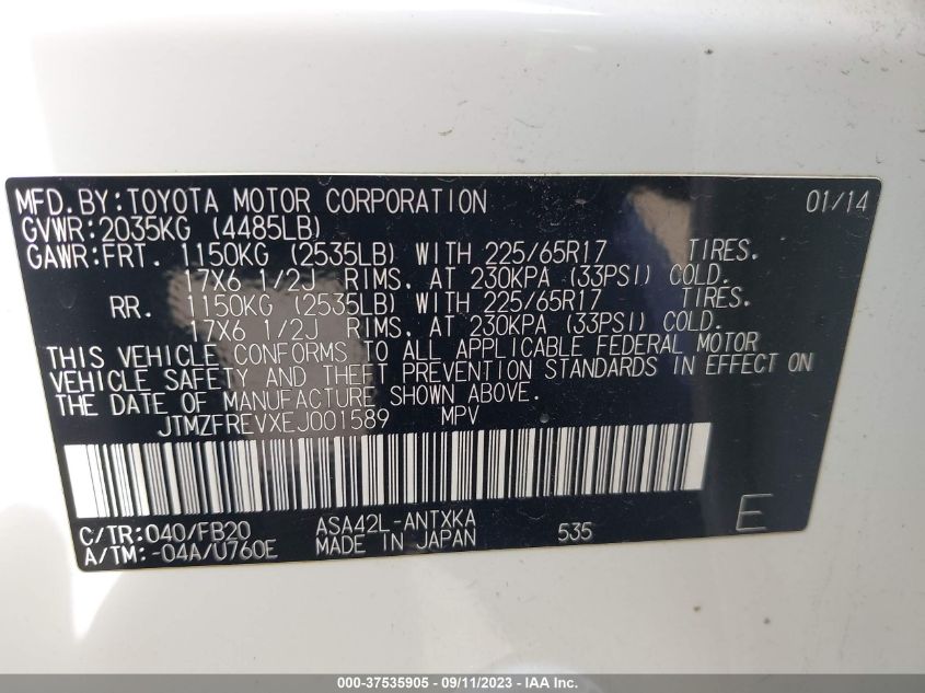2014 TOYOTA RAV4 LE - JTMZFREVXEJ001589
