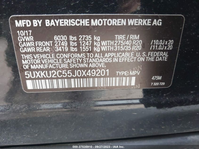 5UXKU2C55J0X49201 2018 BMW X6, photo no. 9