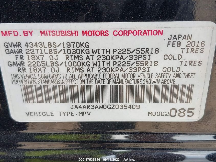 2016 MITSUBISHI OUTLANDER SPORT ES/SE - JA4AR3AW0GZ035409