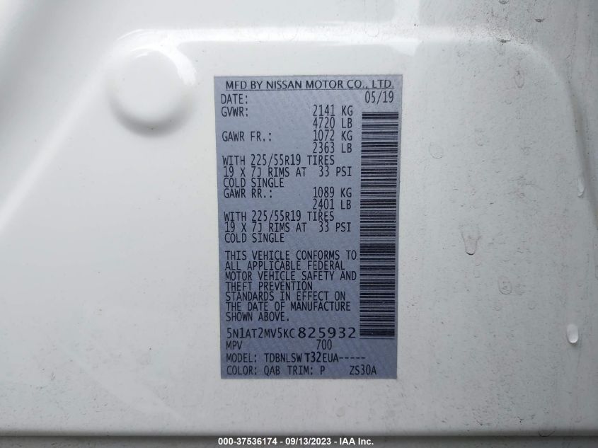 2019 NISSAN ROGUE SL 5N1AT2MV5KC825932