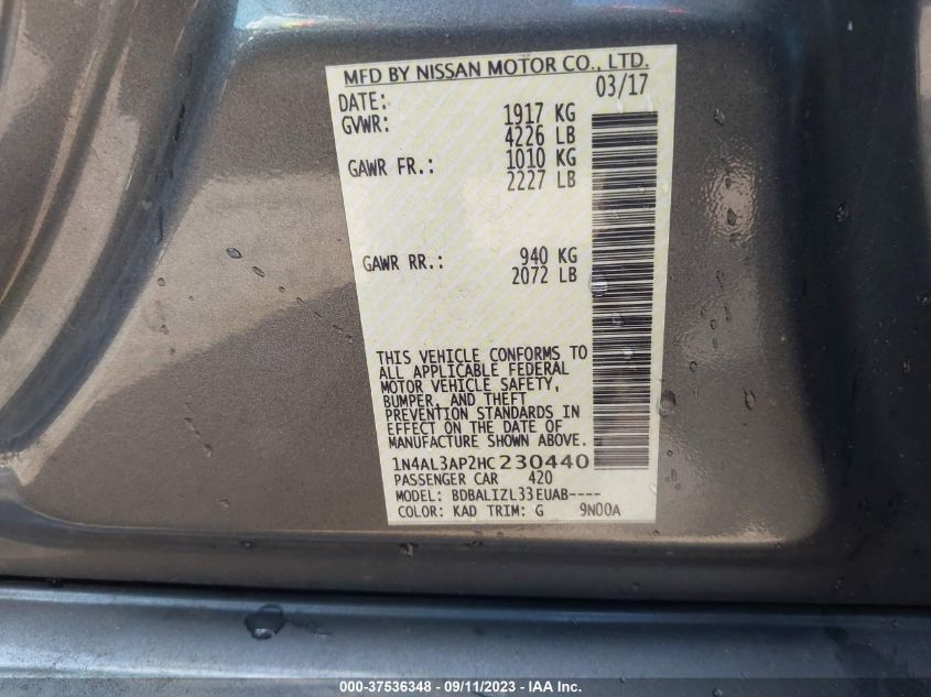 2017 NISSAN ALTIMA 2.5 SV - 1N4AL3AP2HC230440