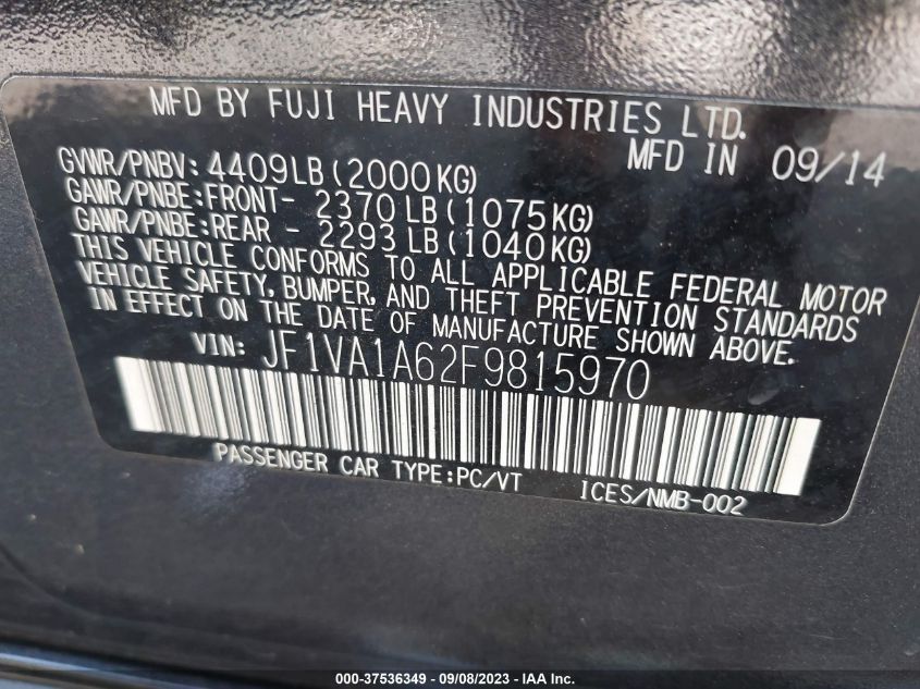 2015 SUBARU WRX - JF1VA1A62F9815970