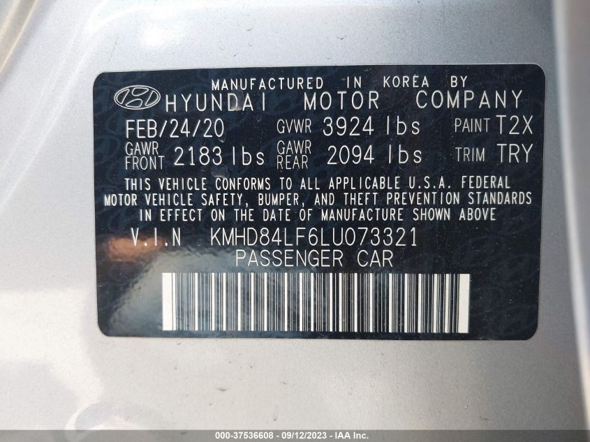 2020 HYUNDAI ELANTRA VALUE EDITION - KMHD84LF6LU073321