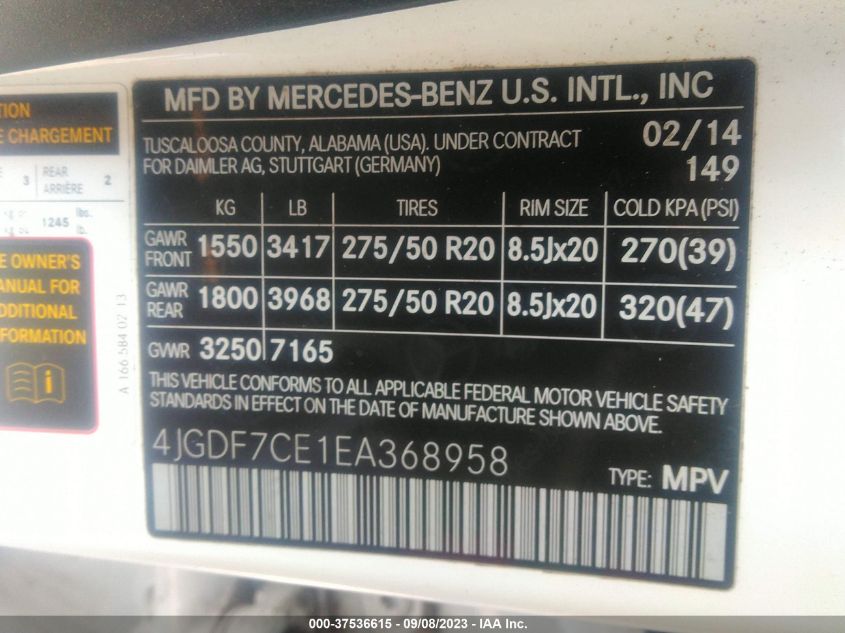 2014 MERCEDES-BENZ GL-CLASS GL 450 4JGDF7CE1EA368958