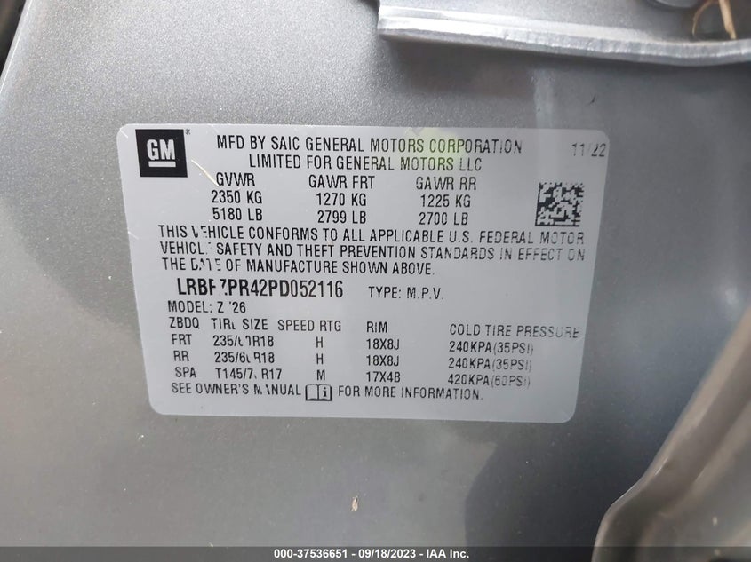 VIN LRBFZPR42PD052116 2023 BUICK ENVISION ESSENCE