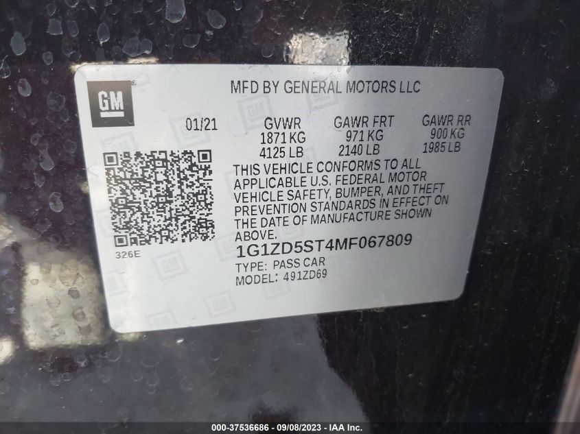 2021 CHEVROLET MALIBU LT - 1G1ZD5ST4MF067809