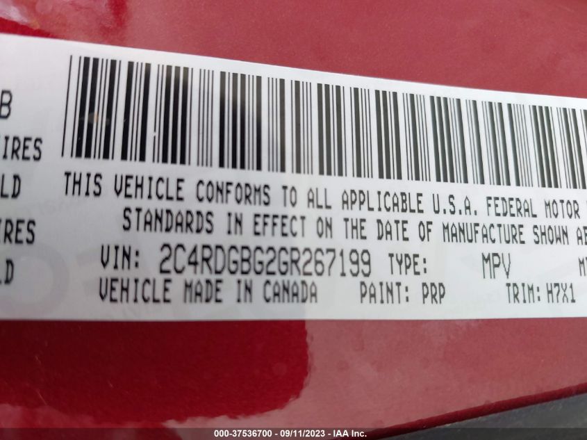 2016 DODGE GRAND CARAVAN SE - 2C4RDGBG2GR267199